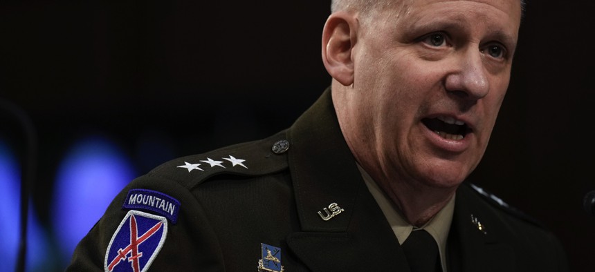 Defense Intelligence Agency Director Lt. Gen. Scott Berrier testifies during a Senate Intelligence Committee hearing concerning worldwide threats, on Capitol Hill on March 8, 2023, in Washington, DC. 