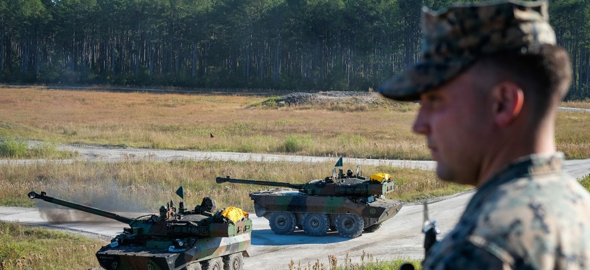 A soldier participates in a military exercise at Camp Lejeune, a military base in North Carolina, in 2017