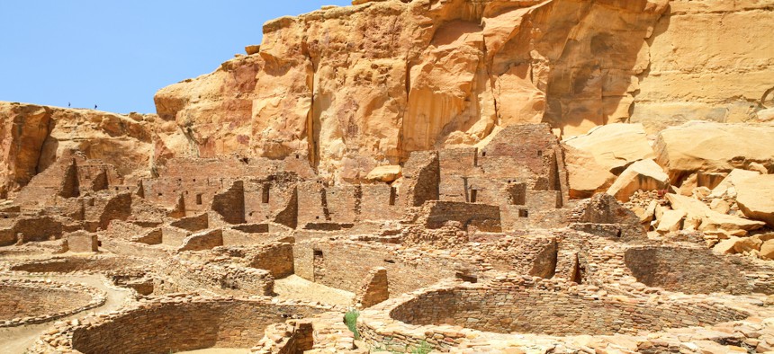 Pueblo Bonito in Chaco Culture National Historical Park in New Mexico. Pueblo Bonito, the largest of the great houses, has hundreds of rooms and dozens of kivas, which have long been used by Pueblo tribes for ceremonial and social purposes. 