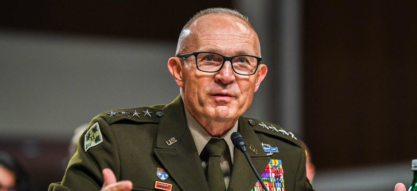 Army Vice Chief of Staff Gen. Randy George answers questions from members of the Senate Armed Services Committee during his confirmation hearing, July 12, 2023. 