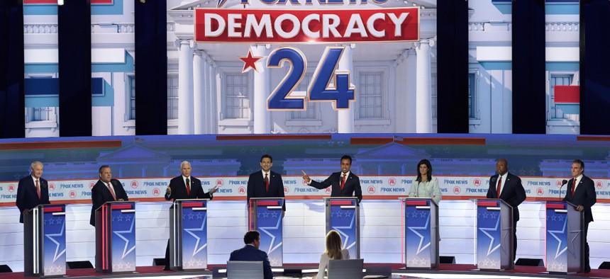 Eight Republican presidential hopefuls participate in a debate in Milwaukee, Wisconsin on Wednesday. 