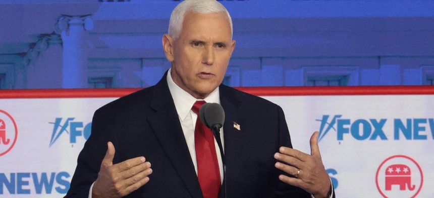 Former Vice President and current Republican presidential candidate Mike Pence participates in the first debate of the primary season on August 23. 