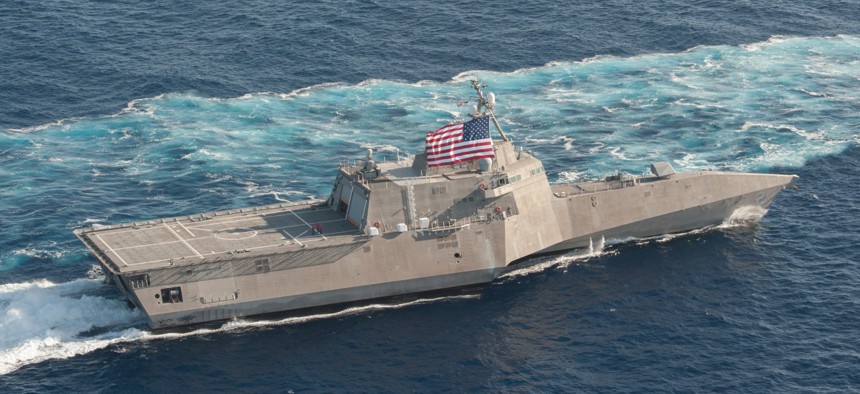 The littoral combat ship USS Independence is underway in the Pacific Ocean in 2014.
