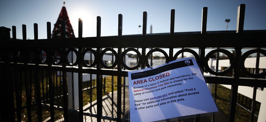 A sign alerted visitors to the the National Christmas Tree that the site was closed to the public due to a government shutdown. Former President Donald Trump presided over a 35-day shutdown between late 2018 and early 2019.
