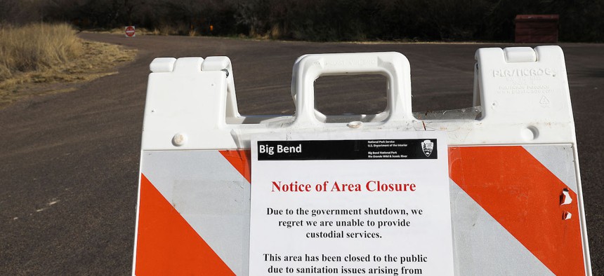 A sign informs visitors that an area is closed due to the partial government shutdown on Jan. 17, 2019 in Big Bend National Park, Texas. 
