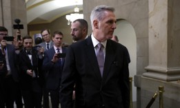 Rep. Kevin McCarthy, R-Calif., speaks to reporters outside of his office after arriving at the U.S. Capitol Building on Oct. 02, 2023 in Washington, D.C. Later that day the House voted to remove him as speaker. 