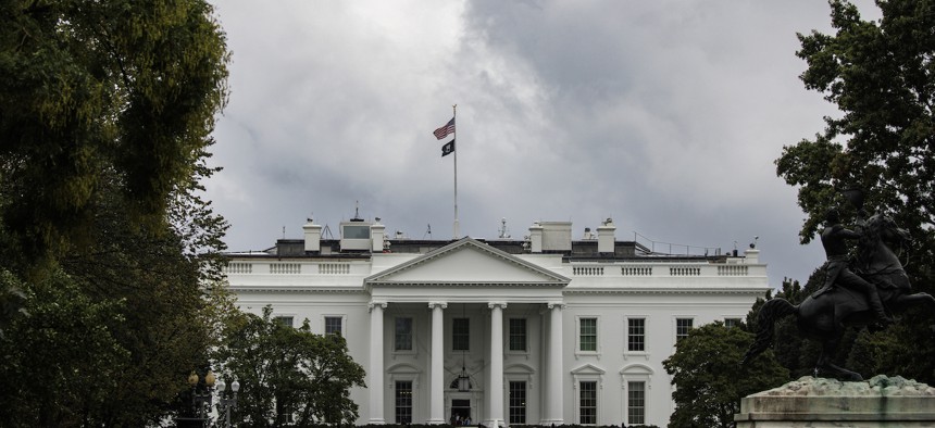 The White House is seen on a stormy morning on Oct. 7, 2023. Biden administration officials urged agencies to draft regulations that enhanced competition. 