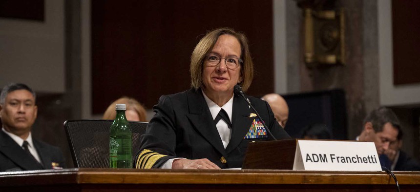 Adm. Lisa Franchetti during her confirmation hearing in September 2023.