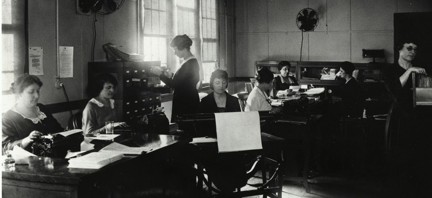 An undated archival photo of the head administrative force of the Women's Bureau in Washington, D.C.