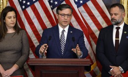 Speaker of the House Mike Johnson, R-La., is joined by Reps. Elise Stefanik, R-N.Y., and Cory Mills, R-Fla., for a news conference at the U.S. Capitol on Nov. 07, 2023 in Washington, D.C. 