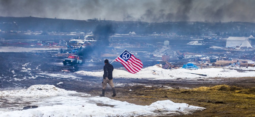 Defiant Dakota Access Pipeline water protectors faced-off with various law enforcement agencies on the day the camp was slated to be raided in 2017.