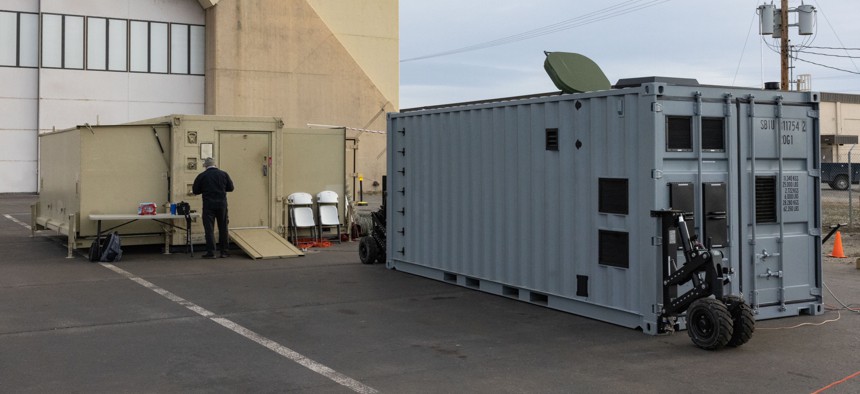A prototype mobile Secure Compartmented Information Facility delivered to Eielson Air Force Base, Alaska, in May 2023 where it was tested and evaluated for suitability in supporting missions in austere locations. 