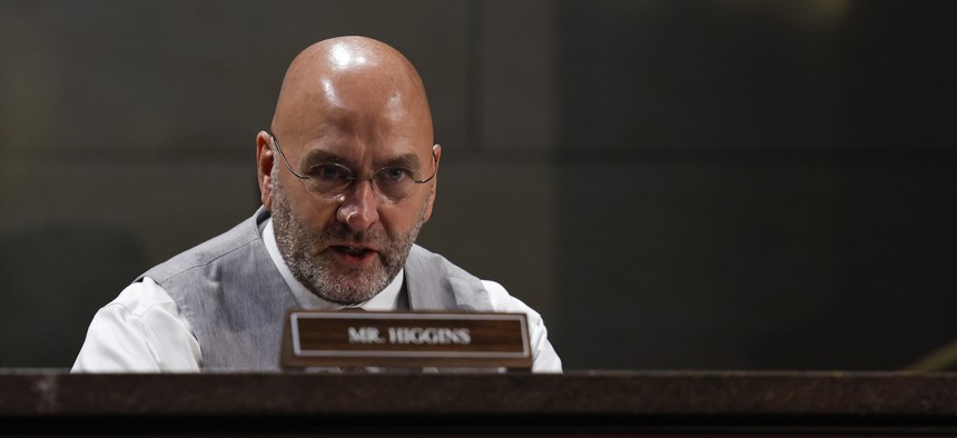 Rep. Clay Higgins, R-La., shown here at a June 2023 House committee hearing, is co-sponsoring a bill that requires agencies to notify individuals using online government services when they are interacting with artificial intelligence tools.