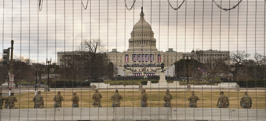 Heightened security is seen in front of the U.S. Capitol on the morning of Joe Biden's Inauguration as the 46th President of the United States on Jan.20, 2021. The mall was closed to the general public due to safety concerns. 