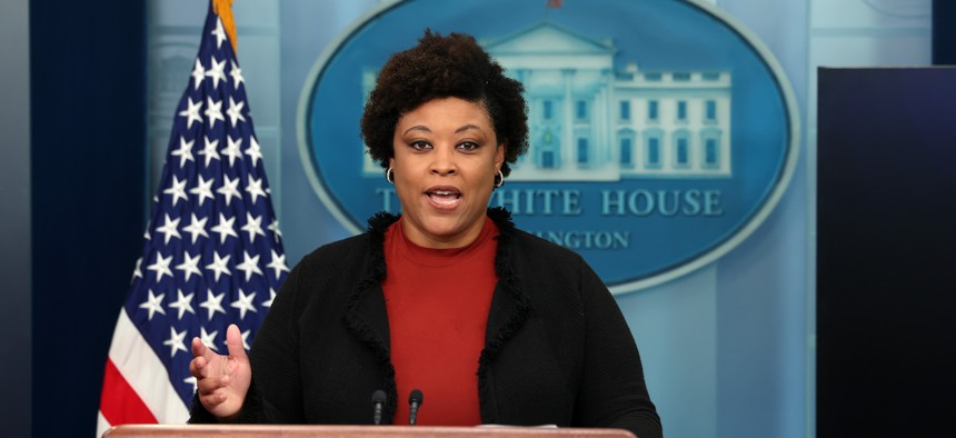 White House Budget Director Shalanda Young, shown here briefing reporters last September, said the Biden administration's budget request reflects the vision laid out in the recent State of the Union address.