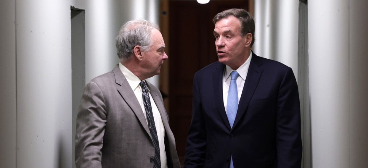 Sens. Tim Kaine, D-Va., left, and Mark Warner, D-Va., right, were among 175 congressional Democrats who penned a letter to OPM Director Kiran Ahuja Monday calling for the FEHBP to fully cover in vitro fertilization benefits in 2025.