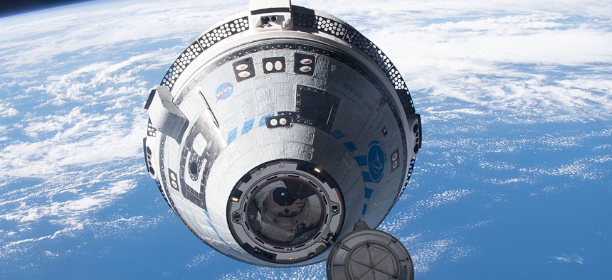 Boeing’s CST-100 Starliner crew ship approaches the International Space Station (ISS) on the company’s Orbital Flight Test-2 mission before automatically docking to the Harmony module’s forward port. 