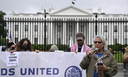 A protest organized by Feds United for Peace outside the White House on May 15 included several federal employees speaking out against the ongoing Israel-Gaza conflict.  