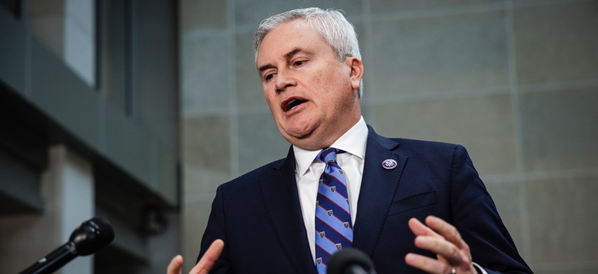 House Oversight and Accountability Committee Chairman James Comer, R-Ky., speaks to reporters on Feb. 28, 2024. Comer said Wednesday that new legislation would expose more behind schedule, over budget projects.