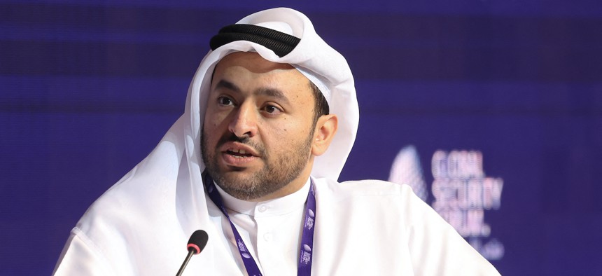 Mohammed bin Abdulaziz bin Saleh al-Khulaifi, minister of state at Qatar's foreign ministry, attends the opening session of the Global Security Forum in Doha on May 20, 2024.