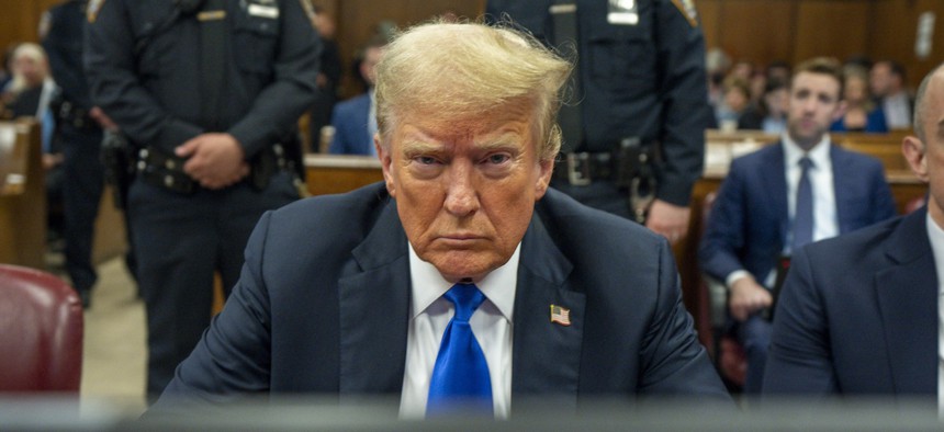 Former President Donald Trump appears in court for his hush money trial at Manhattan Criminal Court on May 30, 2024 in New York City. The former president was convicted of 34 felony counts of falsifying business records in the first of his criminal cases to go to trial.