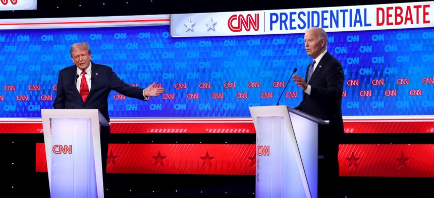 In their first debate of 2024, President Biden and former President Trump sparred on policy areas like veteran care, regulations and immigration.