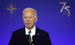 President Joe Biden delivers remarks during the NATO 75th anniversary celebratory event at the Andrew Mellon Auditorium on July 9.