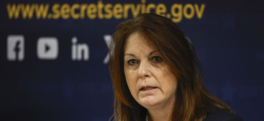 United States Secret Service Director Kimberly Cheatle speaks during a press conference at the agency’s Chicago field office in early  June ahead of the 2024 Democratic and Republican National Conventions.