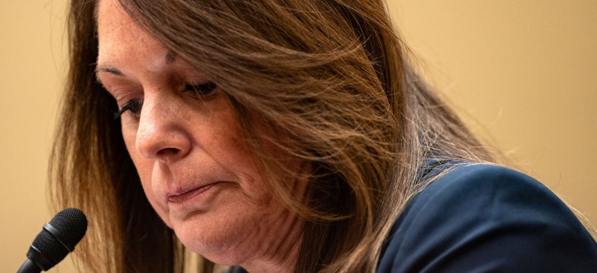Secret Service Director Kimberly Cheatle testifies before the House Oversight and Accountability Committee on July 22 in Washington, D.C. She resigned on Tuesday. 