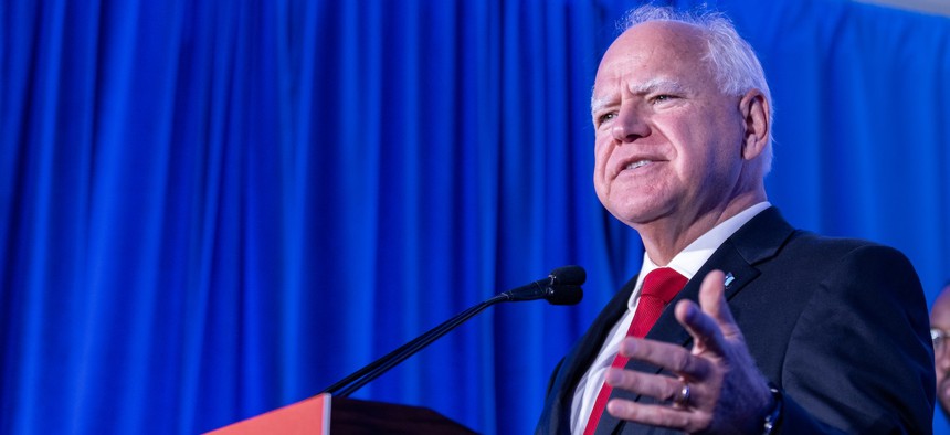 Minnesota Gov. Tim Walz speaks at a Biden-Harris campaign and DNC press conference on July 17, 2024 in Milwaukee. Vice President Kamala Harris has chosen Walz as her running mate for the 2024 presidential election.