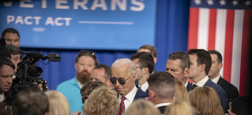 Biden traveled to New Hampshire in May to share the success of the PACT Act, a law that expanded healthcare access for veterans with injuries from toxic exposure after the VA granted its one-millionth claim. 