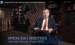 In one of the training videos obtained by ProPublica and Undocumented entitled “The Federal Workforce,” Spencer Chretien, associate director of Project 2025, repeatedly suggests that Republicans should expand the ranks of political appointments.