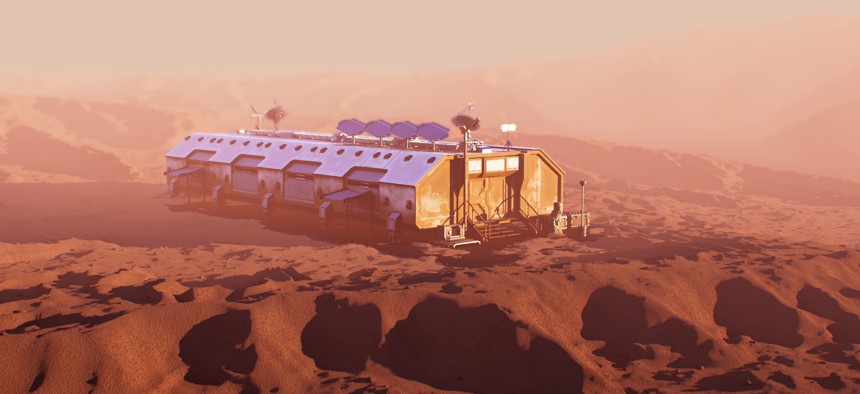 Illustration of a human habitat on Mars. 