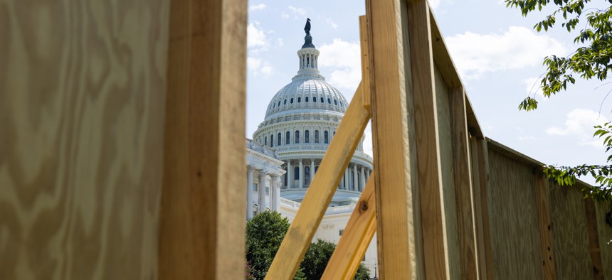 The Capitol building is seen on Aug. 21, in Washington, D.C., as construction of the inaugural platform begins in preparation for the 2025 presidential inauguration. 