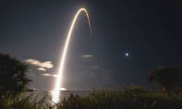 A Falcon 9 rocket carrying satellites launches from Space Launch Complex 40 at Cape Canaveral Space Force Station, Fla., Aug. 28, 2024.