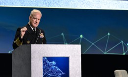 In this 2022 photo, National Geospatial-Intelligence Agency Director Vice Adm. Frank Whitworth speaks at the DoDIIS Worldwide Conference. 