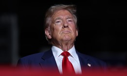 Republican presidential nominee, former President Donald Trump, looks on during a campaign rally in Las Vegas on Sept. 13. 