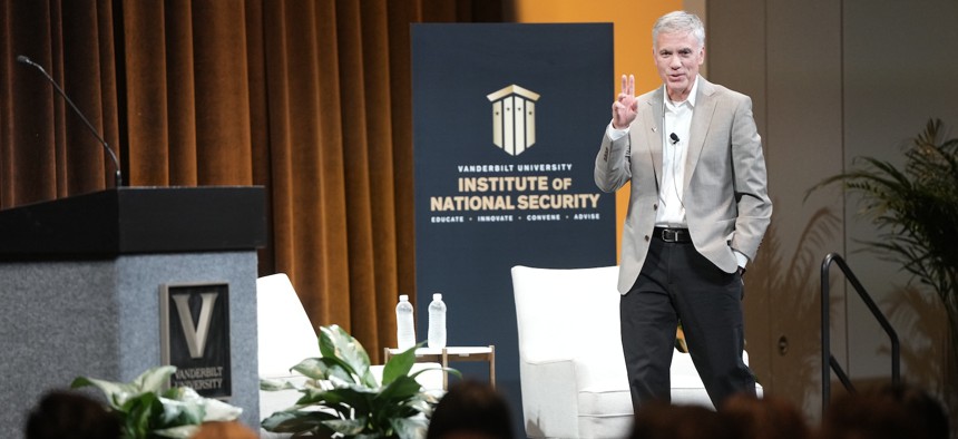 Former National Security Agency Director Paul Nakasone is the founding director of the Institute of National Security at Vanderbilt University. He spoke on Thursday about ways to bring more young talent into national security roles.