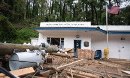 Flood damage at a post office in the aftermath of Hurricane Helene on October 1, 2024 in Bat Cave, North Carolina. 