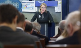 Federal Emergency Management Agency Administrator Deanne Criswell speaks via video during a briefing with White House press secretary Karine Jean-Pierre at the White House on Oct. 9, 2024.