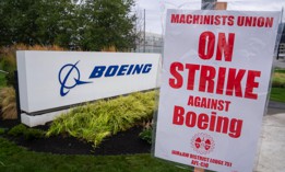 A strike sign is pictured outside a Boeing factory on September 13, 2024 in Renton, Washington. 