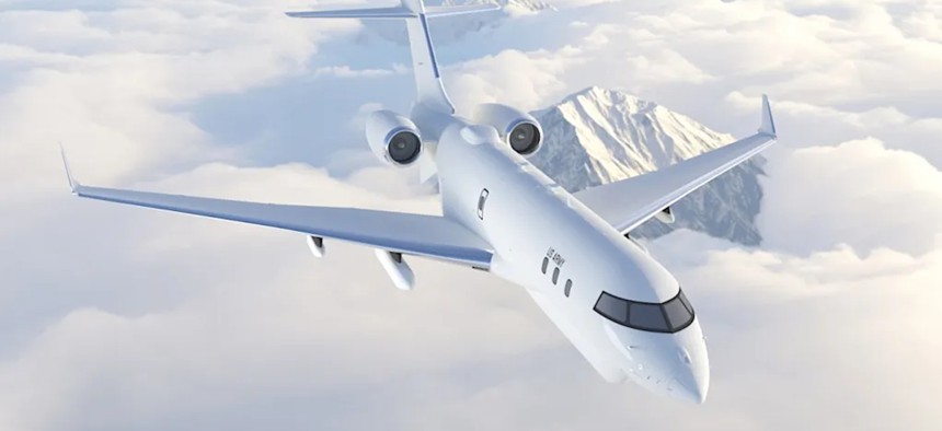 An artist's conception of a Bombardier Global 6500 business jet fitted for the U.S. Army's deep sensing missions.