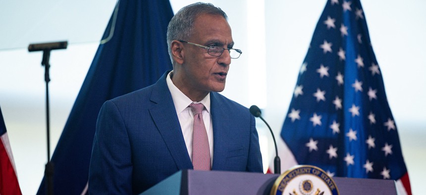 Secretary Antony Blinken during his Oct. 30 speech at the department’s Foreign Service Institute. 