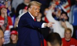 Republican presidential nominee, former President Donald Trump points at a campaign rally at The PPL Center on Oct. 29, 2024 in Allentown, Pennsylvania. 