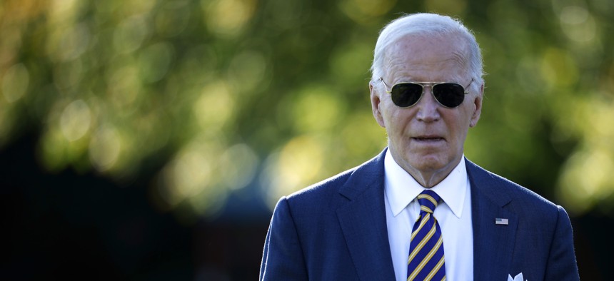 President Joe Biden departs the White House on Oct. 24, 2024. His administration issued many new regulations in April to avoid conflicting with a period during which a potential GOP Congress could repeal an agency's new rules. 