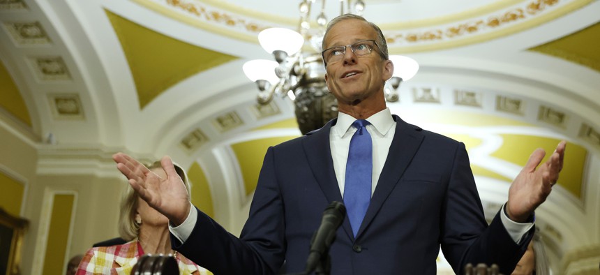 Sen. John Thune, R-S.D., speaks during a news conference at the U.S. Capitol on Sept. 10, 2024. Senate Republicans elected him majority leader on Wednesday. 