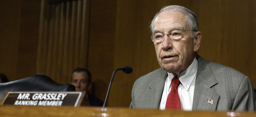 Sen. Chuck Grassley, R-Iowa, speaks at a hearing on July 12, 2022.  Grassley wants to know how much money agency OIGs have spent to settle sexual harassment complaints.