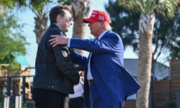 BROWNSVILLE, TEXAS - NOVEMBER 19: U.S. President-elect Donald Trump greets Elon Musk as he arrives to attend a viewing of the launch of the sixth test flight of the SpaceX Starship rocket on November 19, 2024 in Brownsville, Texas. SpaceX’s billionaire owner, Elon Musk, a Trump confidante, has been tapped to lead the new Department of Government Efficiency alongside former presidential candidate Vivek Ramaswamy.