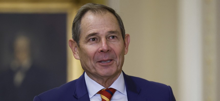 U.S. Senator-elect John Curtis (R-UT) arrives for the Senate Republican leadership elections at the U.S. Capitol on November 13, 2024 in Washington, DC. Curtis introduced legislation Nov. 21 that would require the FCC to create an AI tool for identifying scams.