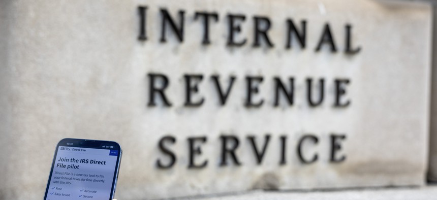 People use IRS Direct File at the Internal Revenue Service Building on April 05, 2024 in Washington, DC.